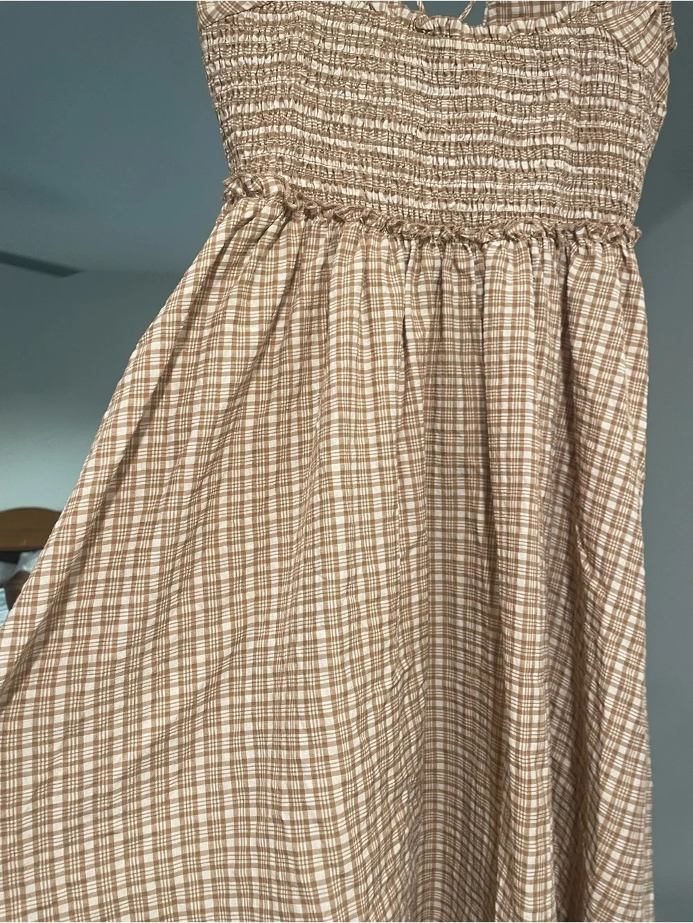 Free People Beige Plaid Lace-Up Back Dress - Picture 2 of 3